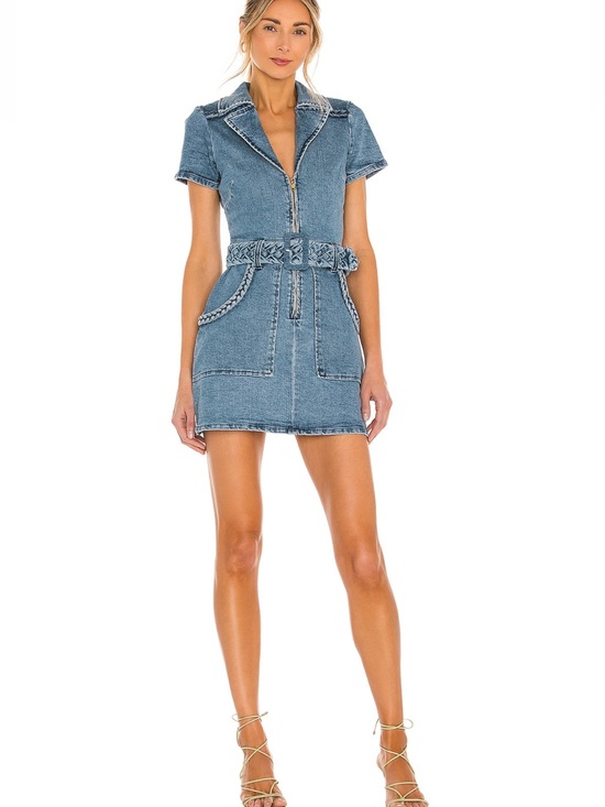Show Me Your MuMu Dresses & Skirts - Show Me Your MuMu Blue Denim Zip-Front Mini Dress with Braided Belt